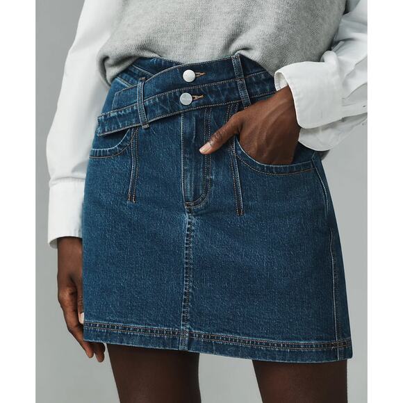PILCRO Anthropologie Double Waist Denim Mini Skirt Size 8 - Picture 1 of 9